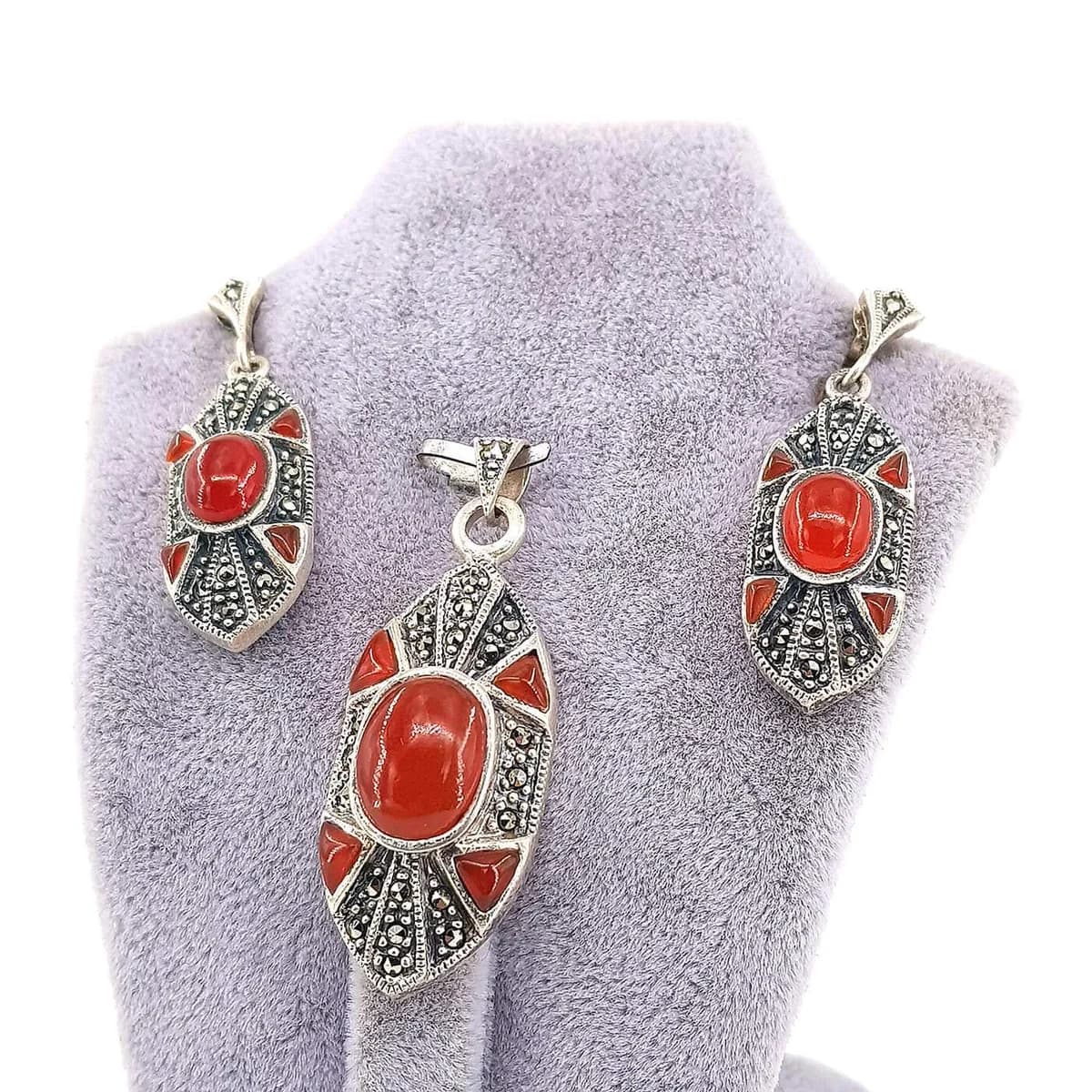 Akik / Markazit Set (Gümüş)