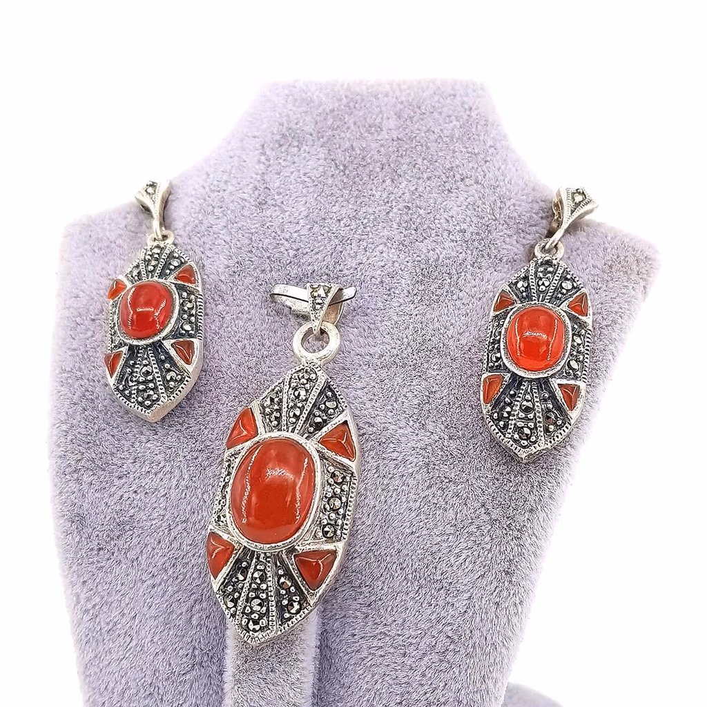 Akik / Markazit Set (Gümüş) İncele ve Satın Al Akik / Markazit Set (Gümüş) - Orijinal Doğal Taş ve Şifa Kristali Görsel 1