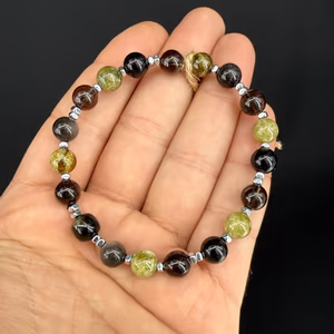 Garnet / Obsidiyen / Dumanlı Kuvars Bileklik 8 mm - Orijinal Şifalı Kristal - Görsel 1