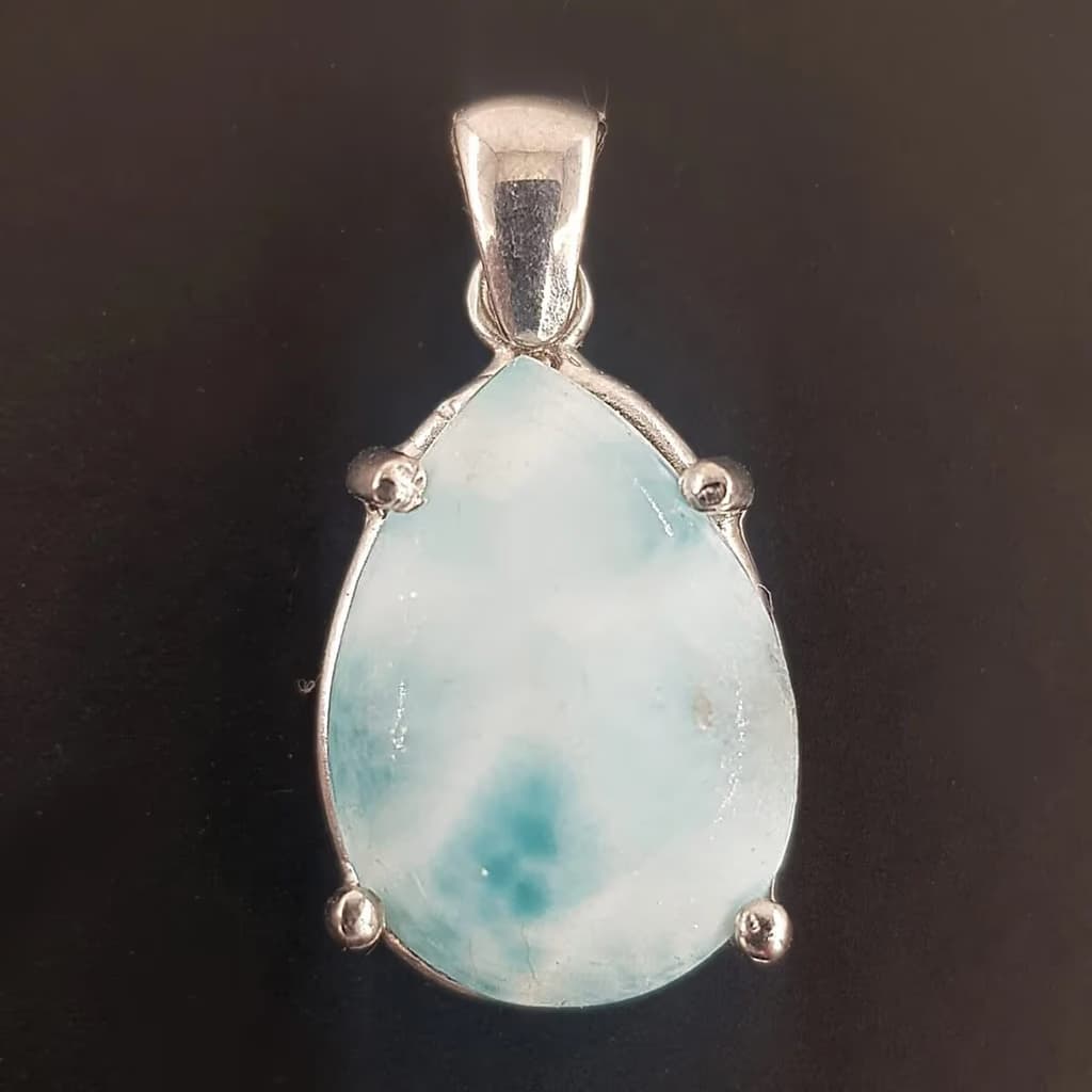Larimar Kolye Ucu (Gümüş) - Orijinal Doğal Taş ve Şifa Kristali Görsel 1