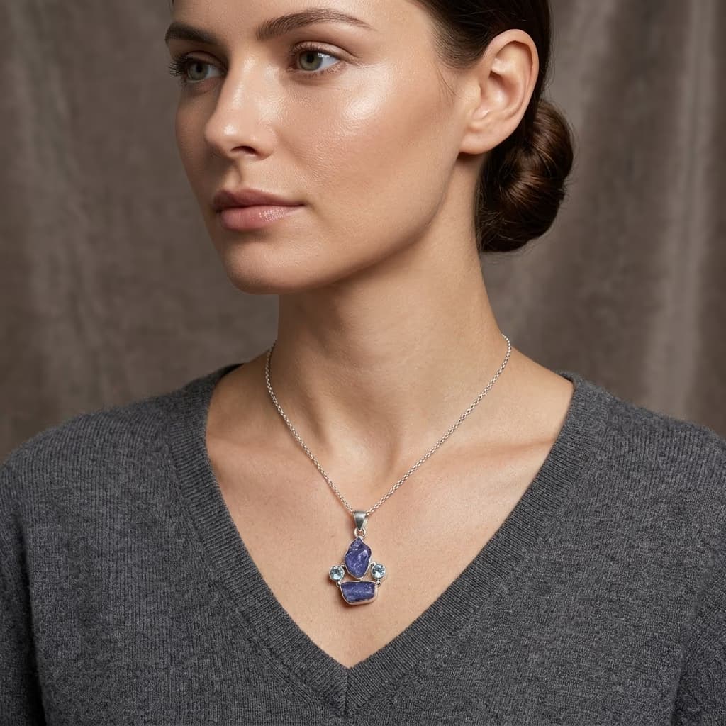 Tanzanit / Topaz Kolye Ucu Gümüş