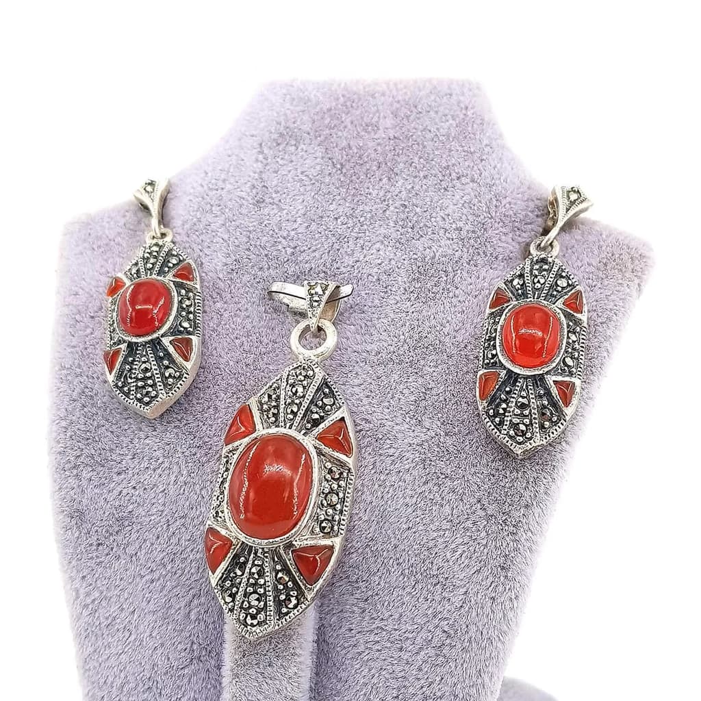 Akik / Markazit Set (Gümüş) İncele ve Satın Al Akik / Markazit Set (Gümüş) - Orijinal Doğal Taş ve Şifa Kristali Görsel 1