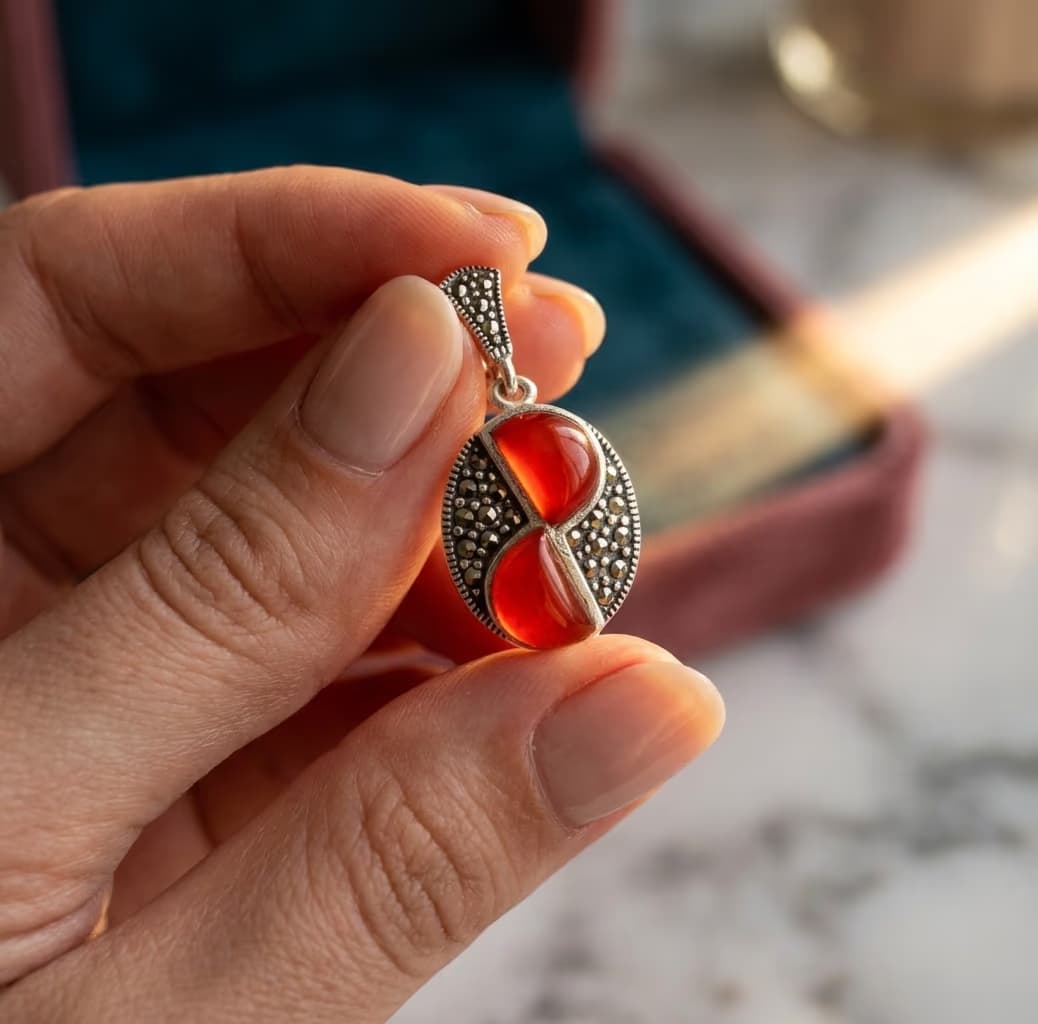 Kırmızı Akik Markazit Küpe (Gümüş)