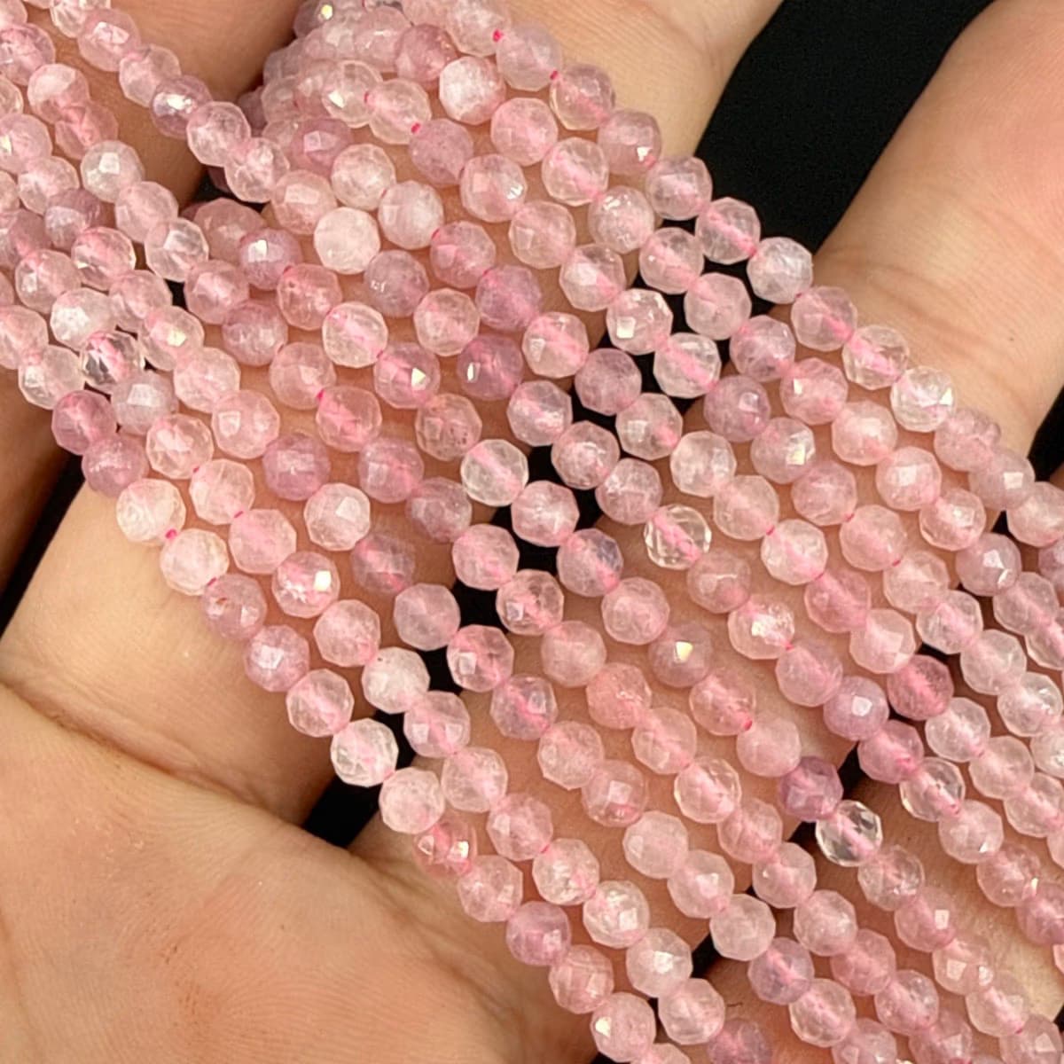 Pembe Kuvars Dizi Faset 3mm