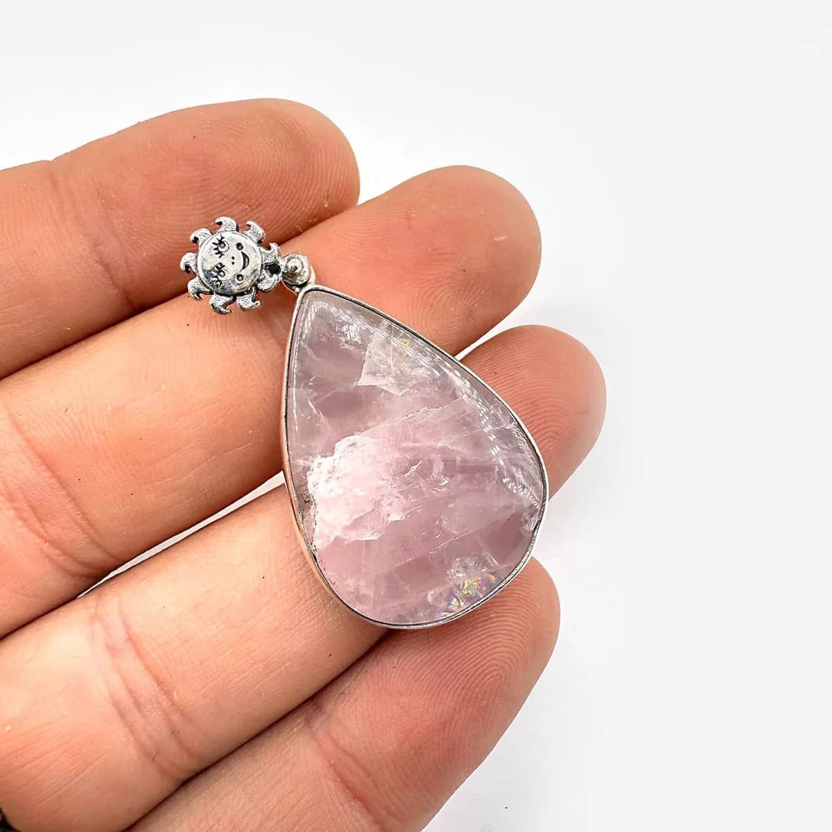 Pembe Kuvars Kolye Ucu Gümüş