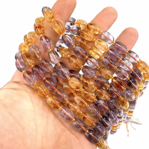 Ametist / Sitrin Arpa Dizi 8x11mm - Orijinal Şifalı Kristal - Görsel 1