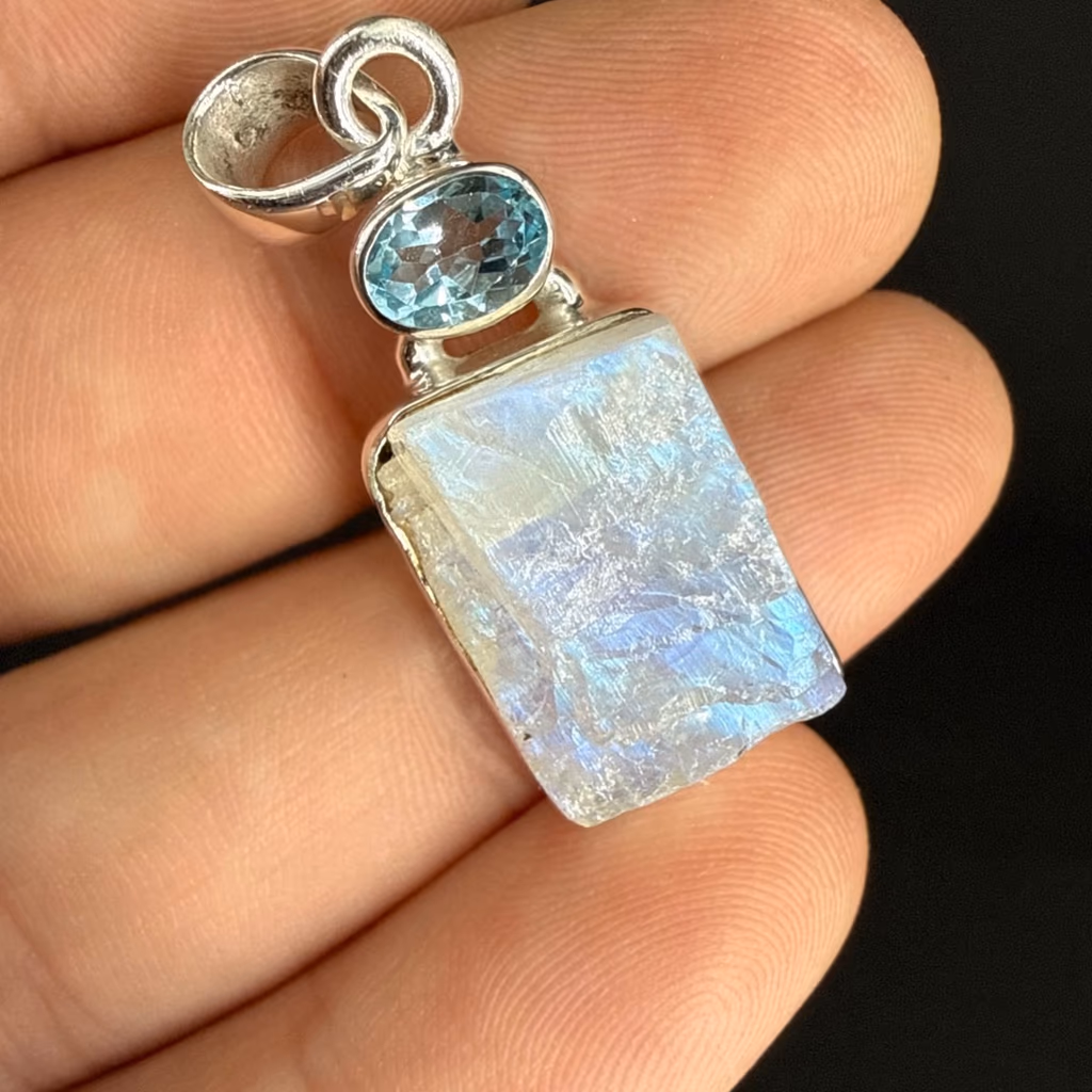 Aytaşı / Topaz Kolye Ucu Gümüş - Orijinal Doğal Taş ve Şifa Kristali Görsel 1