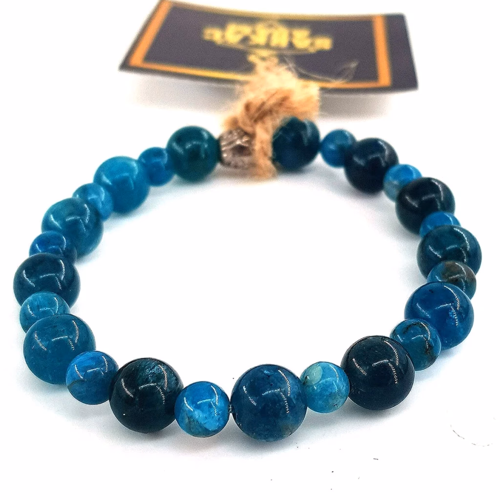 Blue Apatit Bileklik 6-8mm - Orijinal Doğal Taş ve Şifa Kristali Görsel 1