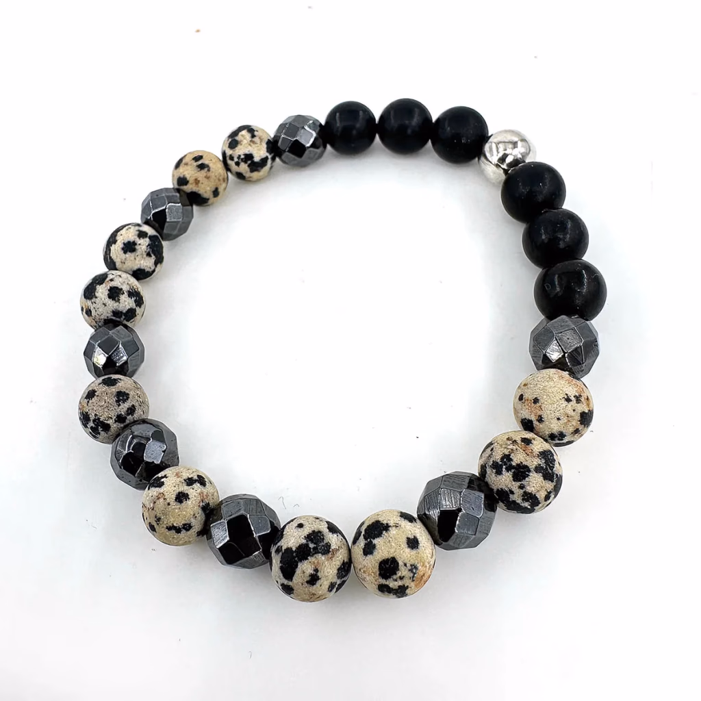 Dalmaçya Jasper, Hematit & Şungit Bileklik 8mm İncele ve Satın Al Dalmaçya Jasper, Hematit & Şungit Bileklik 8mm - Orijinal Doğal Taş ve Şifa Kristali Görsel 1