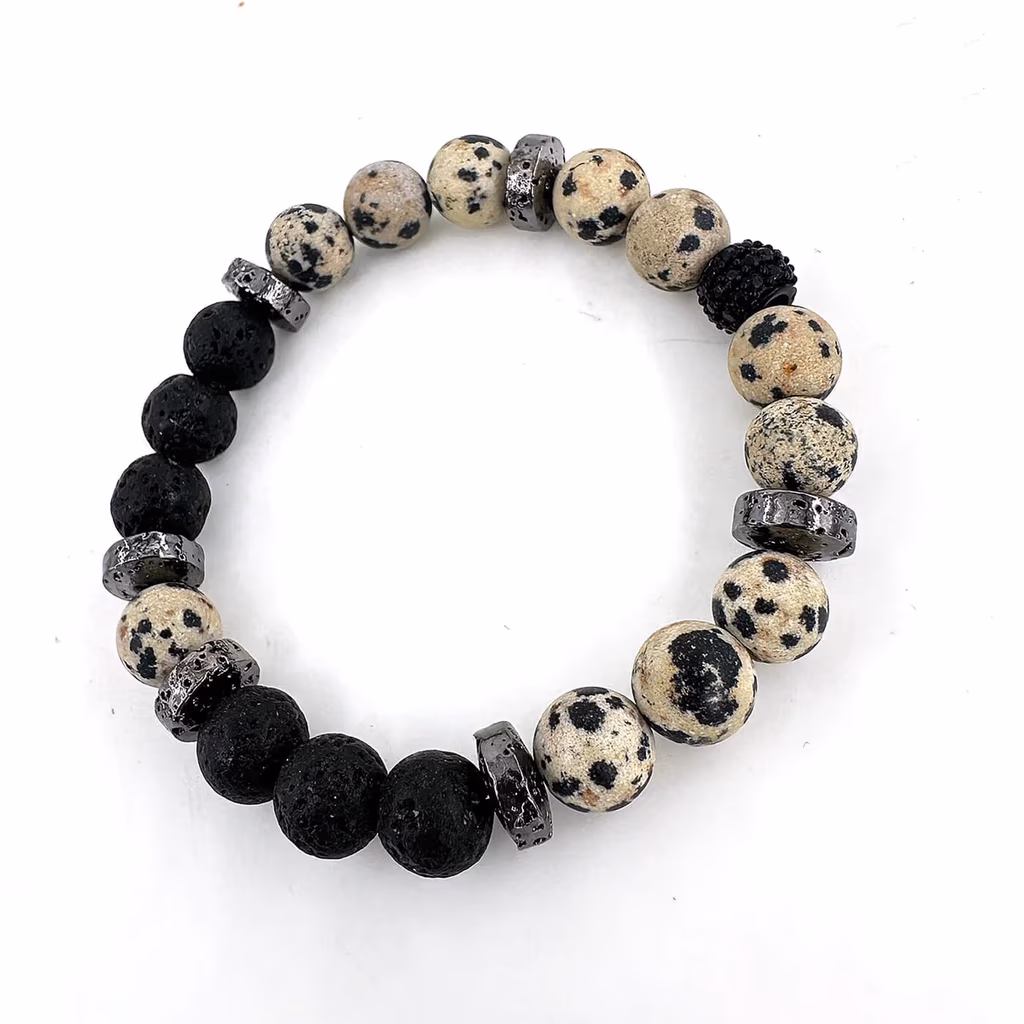 Dalmaçya Jasper & Lav Taşı Bileklik 8mm İncele ve Satın Al Dalmaçya Jasper & Lav Taşı Bileklik 8mm - Orijinal Doğal Taş ve Şifa Kristali Görsel 1