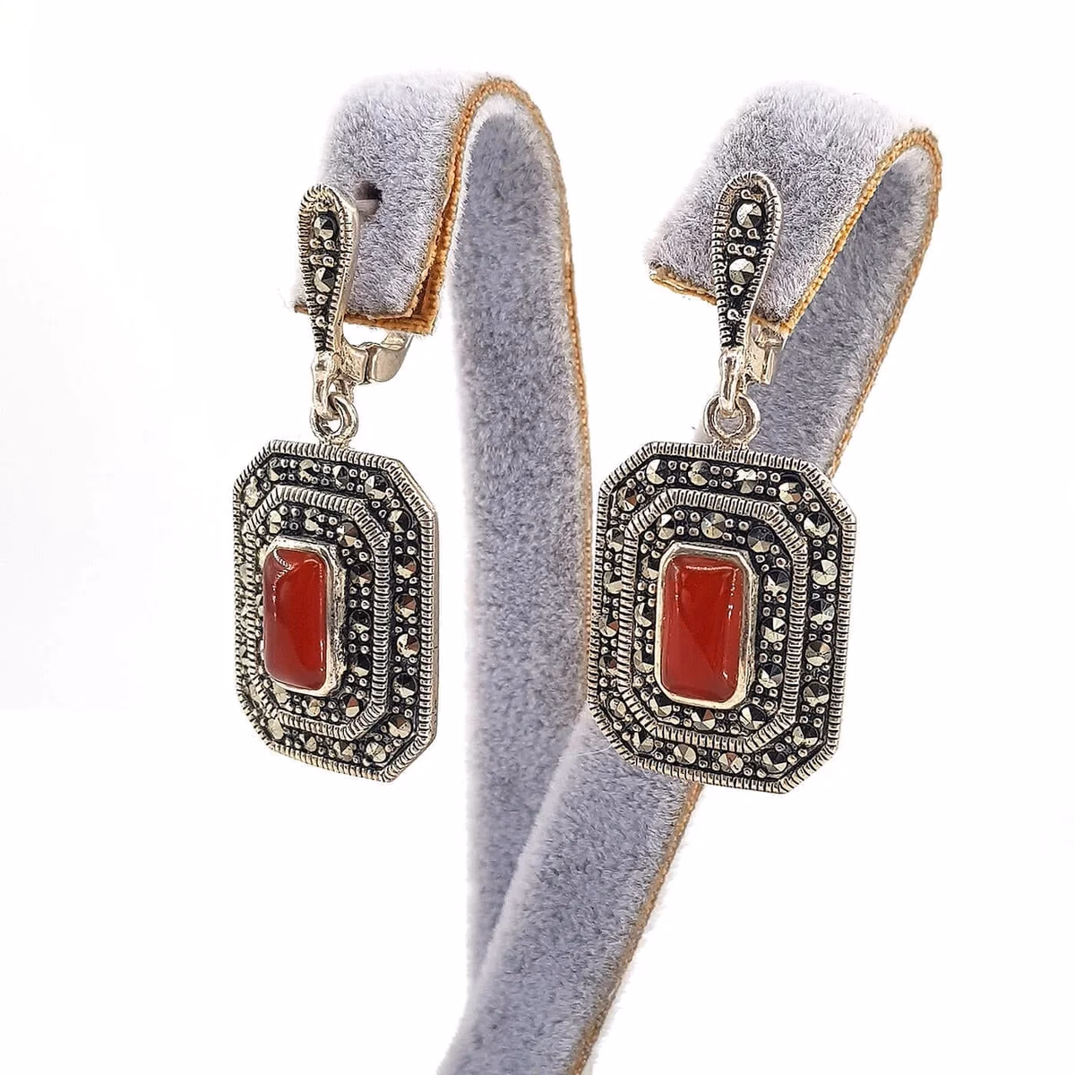 Kehribar / Markazit Küpe (Gümüş)