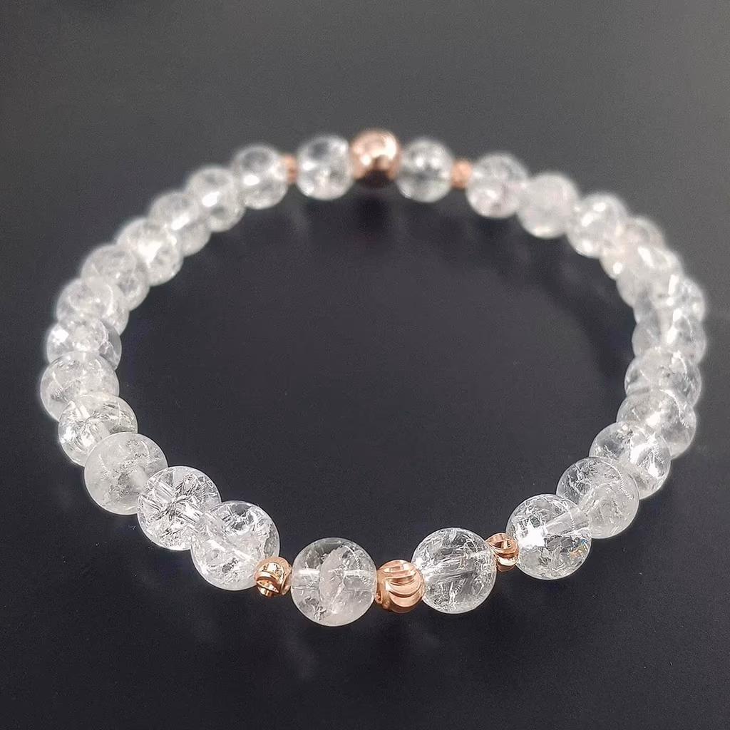 Kristal Kuvars Bileklik 6mm - Büyütmek için tıklayın Kristal Kuvars Bileklik 6mm - Orijinal Doğal Taş ve Şifa Kristali Görsel 1