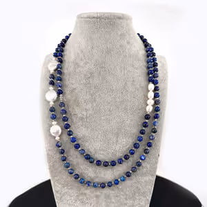 Lapis Lazuli / İnci Kolye - Orijinal Şifalı Kristal - Görsel 2