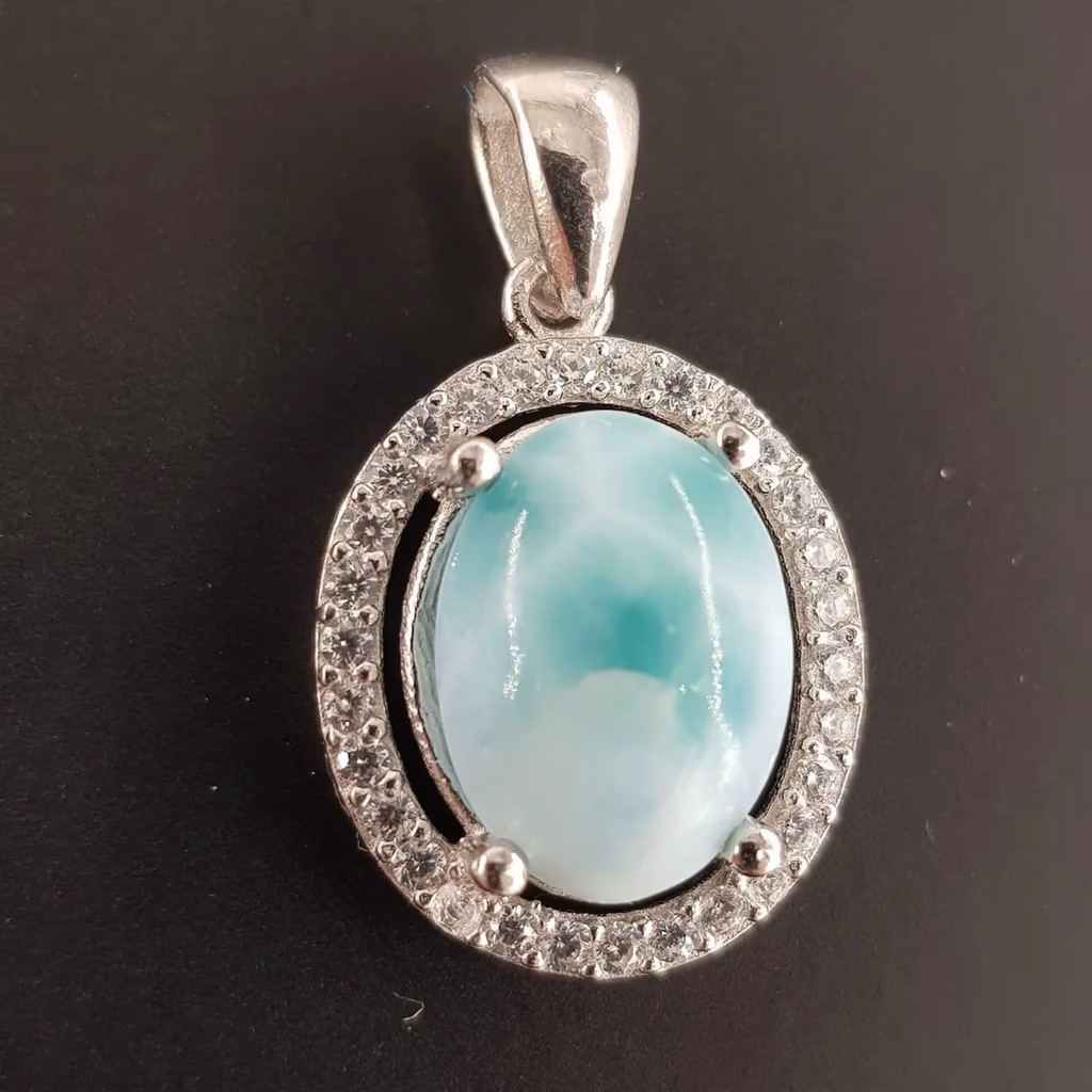 Larimar Kolye Ucu (Gümüş) İncele ve Satın Al Larimar Kolye Ucu (Gümüş) - Orijinal Doğal Taş ve Şifa Kristali Görsel 1