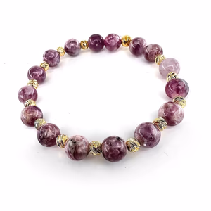 Lepidolit Bileklik 8mm (Gold) - Orijinal Şifalı Kristal - Görsel 1