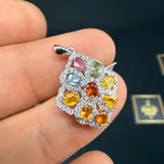 Multi Safir Kolye Ucu Gümüş AAA Orijinal Kristal Detay Görseli 2