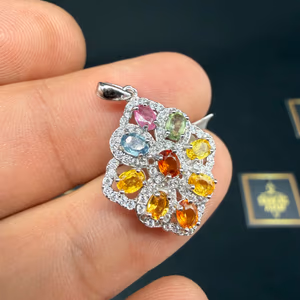 Multi Safir Kolye Ucu Gümüş AAA - Orijinal Şifalı Kristal - Görsel 2
