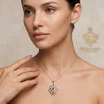 Multi Safir Kolye Ucu Gümüş AAA Orijinal Kristal Detay Görseli 4