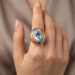 Multi Safir - Topaz Yüzük Gümüş AAA Orijinal Kristal Detay Görseli 1