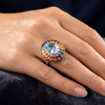 Multi Safir - Topaz Yüzük Gümüş AAA Orijinal Kristal Detay Görseli 3