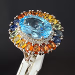 Multi Safir - Topaz Yüzük Gümüş AAA Orijinal Kristal Detay Görseli 4