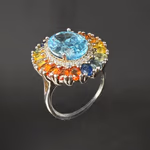 Multi Safir - Topaz Yüzük Gümüş AAA Orijinal Kristal Detay Görseli 5