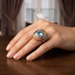Multi Safir - Topaz Yüzük Gümüş AAA Orijinal Kristal Detay Görseli 2