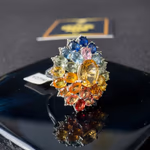 Multi Safir Yüzük Gümüş AAA Orijinal Kristal Detay Görseli 3