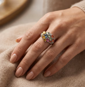 Multi Safir Yüzük Gümüş AAA - Orijinal Şifalı Kristal - Görsel 1