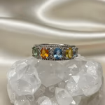 Multi Safir Yüzük Gümüş Orijinal Kristal Detay Görseli 1
