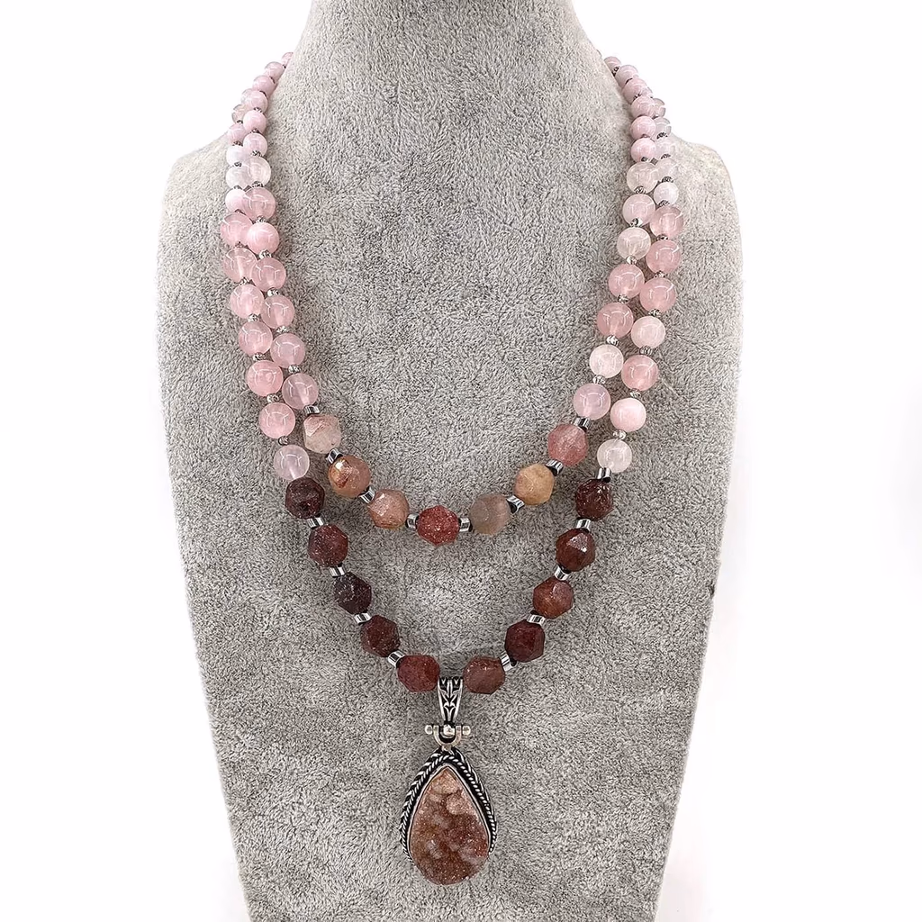 Pembe Kuvars / Çilek Kuvars Kolye Druze Uç (Gümüş) İncele ve Satın Al Pembe Kuvars / Çilek Kuvars Kolye Druze Uç (Gümüş) - Orijinal Doğal Taş ve Şifa Kristali Görsel 1