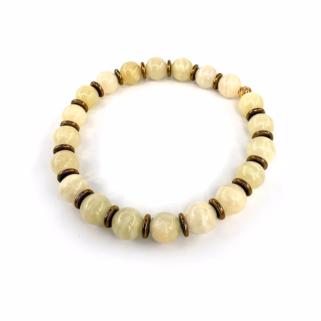 Yeşil Kalsit Bileklik 8mm Gold Hematit İncele ve Satın Al Yeşil Kalsit Bileklik 8mm Gold Hematit - Orijinal Doğal Taş ve Şifa Kristali Görsel 1