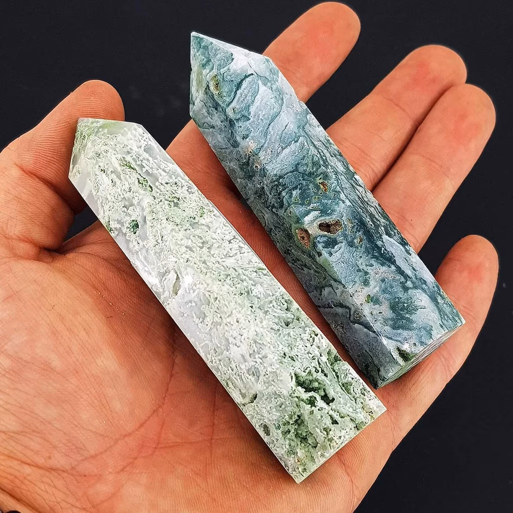 Yosunlu Akik (Moss Agate) Obelisk İncele ve Satın Al Yosunlu Akik (Moss Agate) Obelisk - Orijinal Doğal Taş ve Şifa Kristali Görsel 1