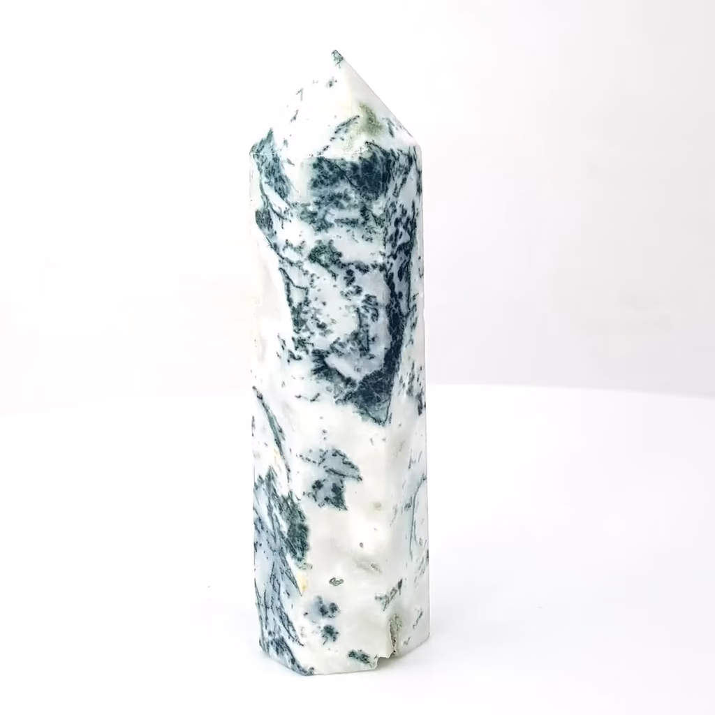 Yosunlu Akik (Moss Agate) Obelisk İncele ve Satın Al Yosunlu Akik (Moss Agate) Obelisk - Orijinal Doğal Taş ve Şifa Kristali Görsel 1