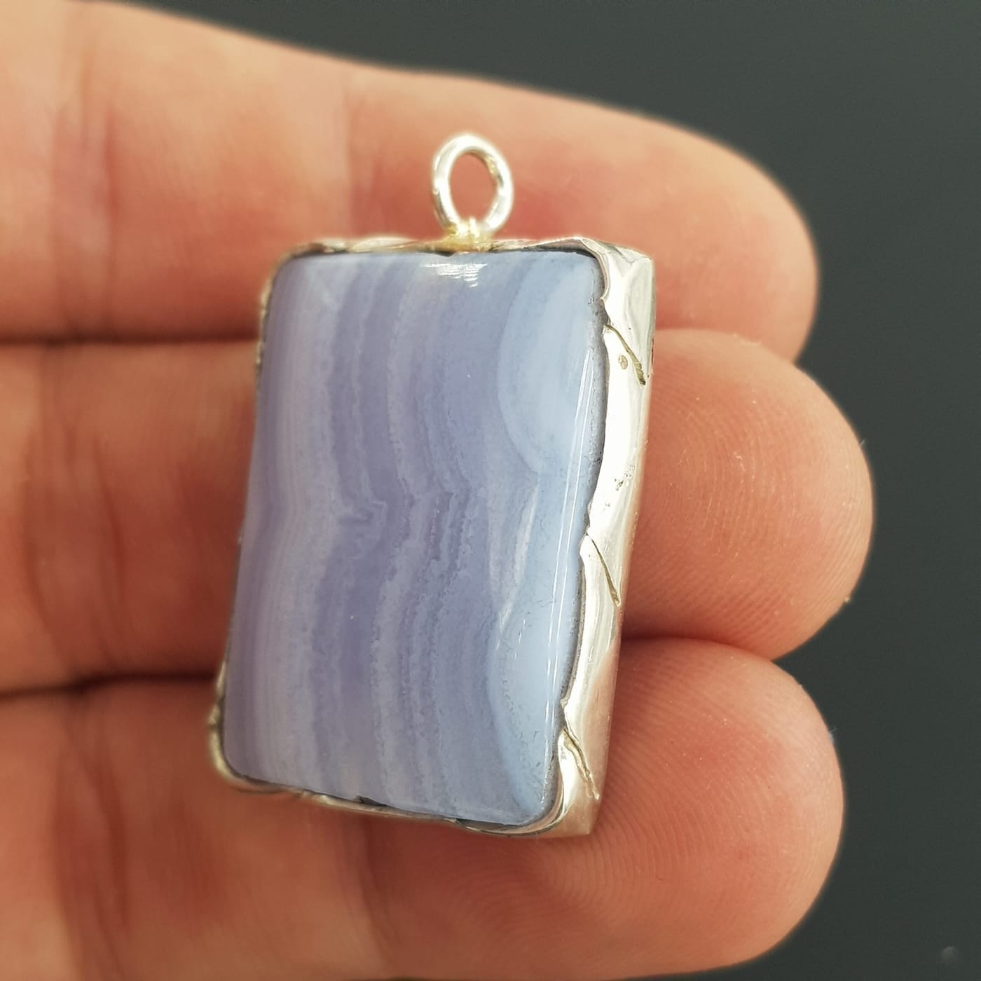 Mavi Kalsedon Kolye Ucu (Gümüş) - Görsel 3