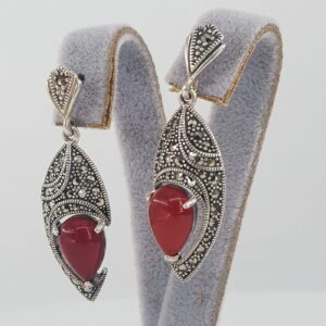 Kırmızı Akik Markazit Küpe (Gümüş) - 2