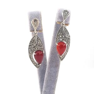 Kırmızı Akik Markazit Küpe (Gümüş)