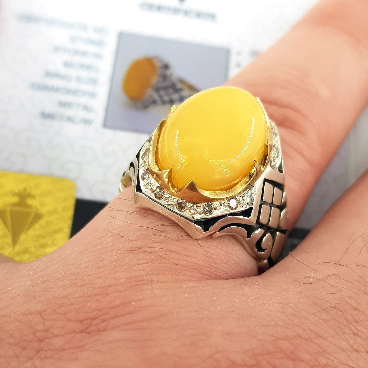 Kehribar Pırlanta Yüzük (Gümüş) - Görsel 2