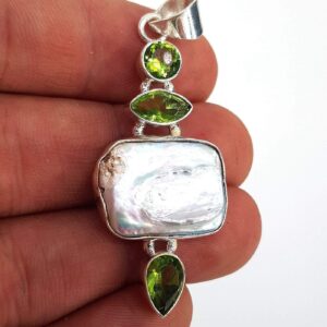 İnci Zeberced Kolye Ucu Gümüş