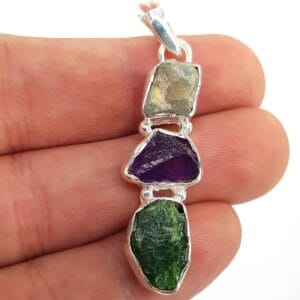 Labradorit Ametist Zeberced Kolye Ucu Gümüş