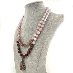 Alternative view of Pembe Kuvars / Çilek Kuvars Kolye Druze Uç (Gümüş)