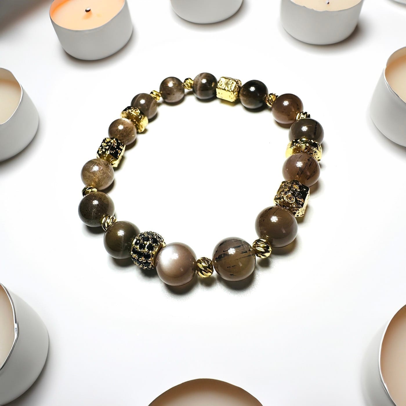 Siyah Aytaşı AAA+ Bileklik Gold 8mm