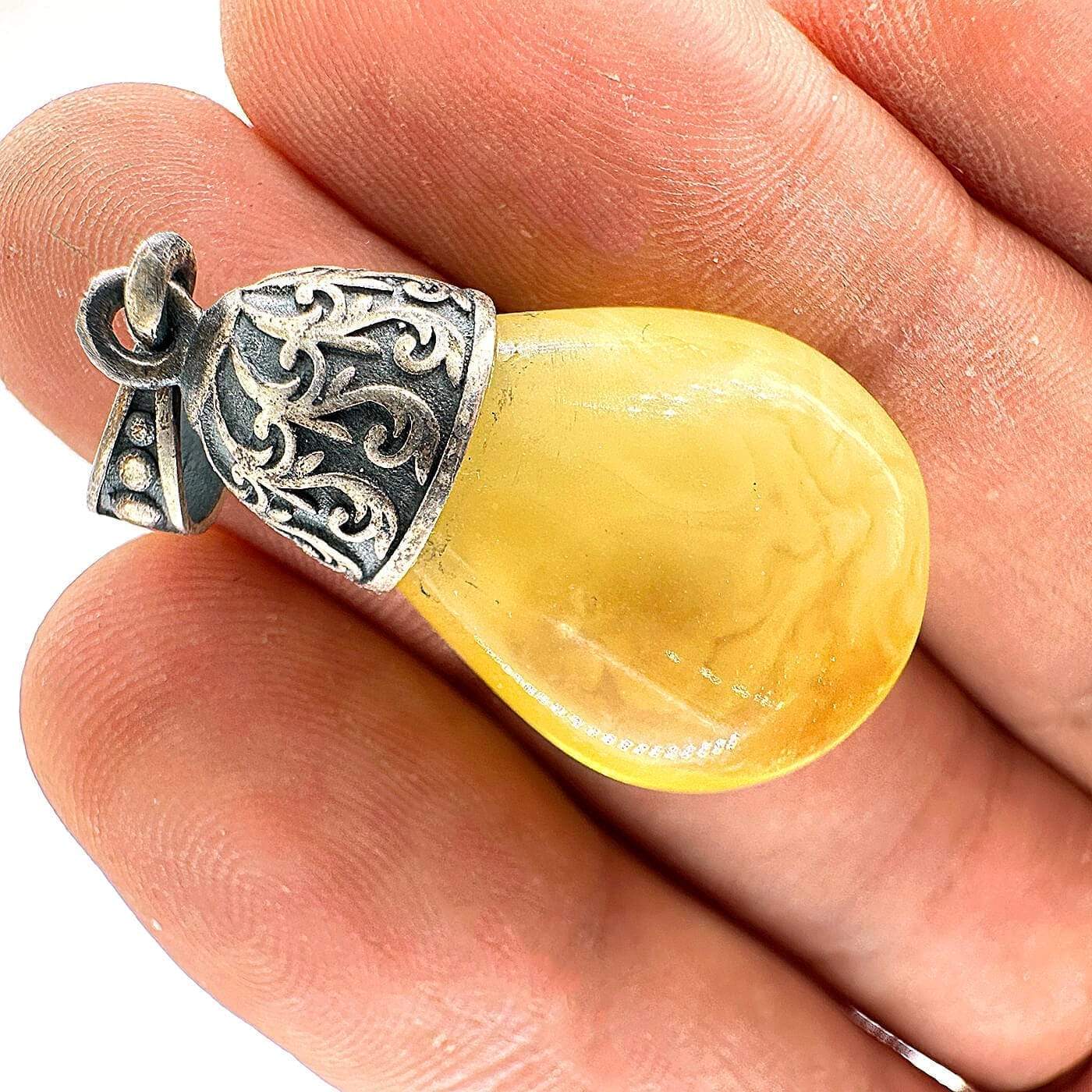 Kehribar Kolye Ucu Gümüş