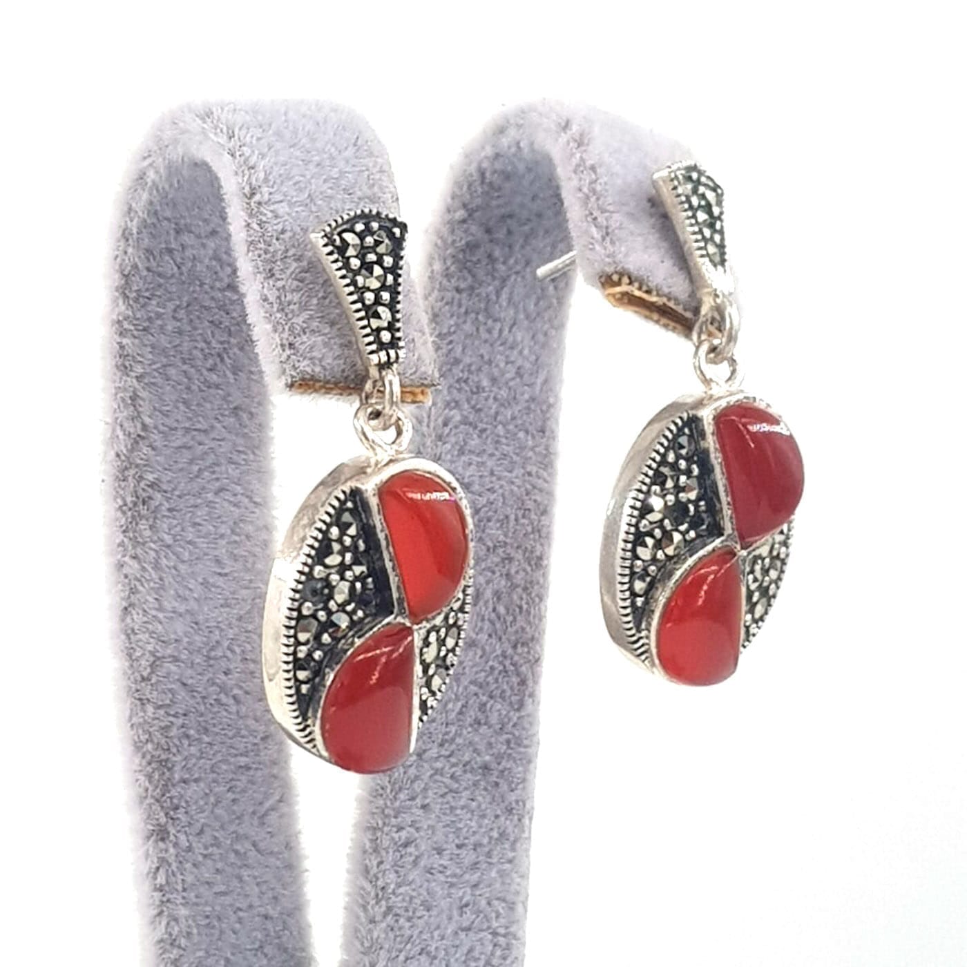 Kırmızı Akik Markazit Küpe (Gümüş) - Görsel 2