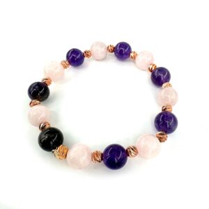 Sevgi ve Ruhsal Arınma Bilekliği Pembe Kuvars - Ametist 10 mm