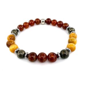 Aslanın Gücü – Cesaret ve Bolluk Garnet Kaplangözü Pirit Bilekliği