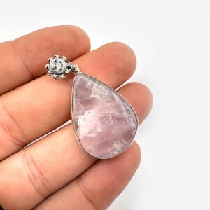 Pembe Kuvars Kolye Ucu Gümüş