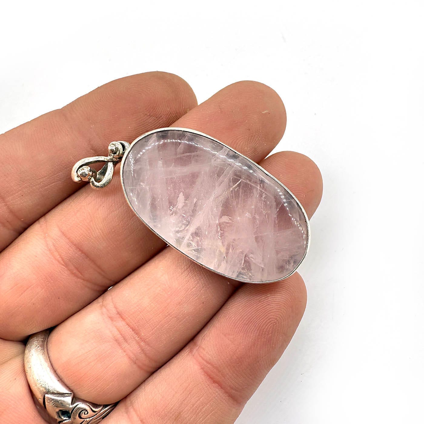 Pembe Kuvars Kolye Ucu Gümüş