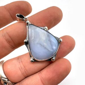 Mavi Kalsedon Kolye Ucu Gümüş