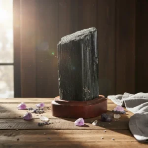 Siyah Turmalin Ham Taş Ahşap Standlı